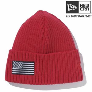 ニューエラ ニット帽 ニットキャップ ミリタリーウォッチニット ユーエスエーフラッグ スカーレット ブラック New Era Knit Cap USA Flag Scarlet Black