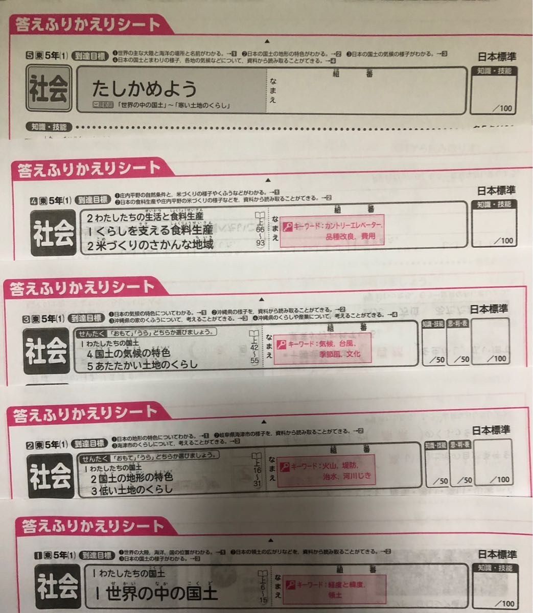 最新】小学校 5年生 国語 カラーテスト 20枚 日本標準 光村図書 