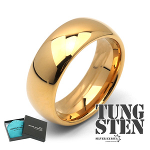 タングステン 甲丸リング 指輪 メンズ ゴールド 金 メタリック 金属アレルギー対応 専用BOX付属 (16号)