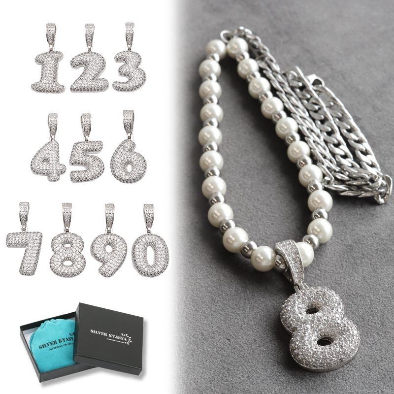 CZ Zahlen Kihei handgefertigt Perle Silber Edelstahl (7), Herren-Accessoires, Halskette, Andere