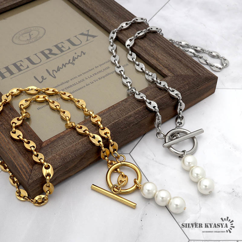 女士项链 锚链 珍珠 不锈钢 18k 项链 手工制作(黄金, 45厘米), 女士配饰, 项链, 吊坠, 银