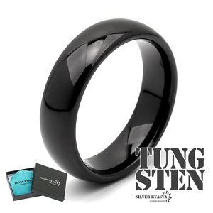 タングステン 甲丸リング 指輪 メンズ リング ブラック メタリック 金属アレルギー対応 専用BOX付属 (12号)