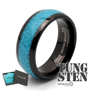 タングステン ターコイズリング 指輪 メンズ リング ブルー 青 メタリック 金属アレルギー対応 専用BOX付属 (14号)