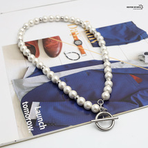 パール マンテル pearl necklace 銀色 ステンレス (50cm)_画像6