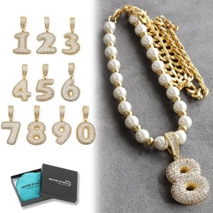 Art hand Auction CZ Numbers Kihei Handmade Pearl Gold Stainless Steel (0), Men's Accessories, necklace, others