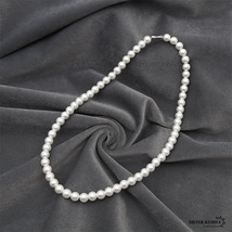 ネックレス パール 男性 ホワイト pearl necklace 真珠 8mm ネジ式 ハード系 シンプル (40cm)_画像4