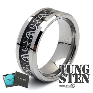 タングステン 幾何学リング 指輪 メンズ リング シルバー ブラック メタリック 金属アレルギー対応 専用BOX付属 (26号)