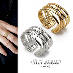  silver 925 ring silver futoshi width wide width Cross line 18KGP gold color open ring free size ( Gold )