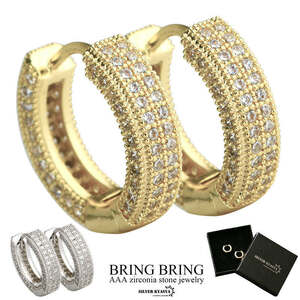  earrings hoop earrings Gold 18K gold paveCZ silver silver color jewelry 20G BOX attached both ear 2 point ( Gold )