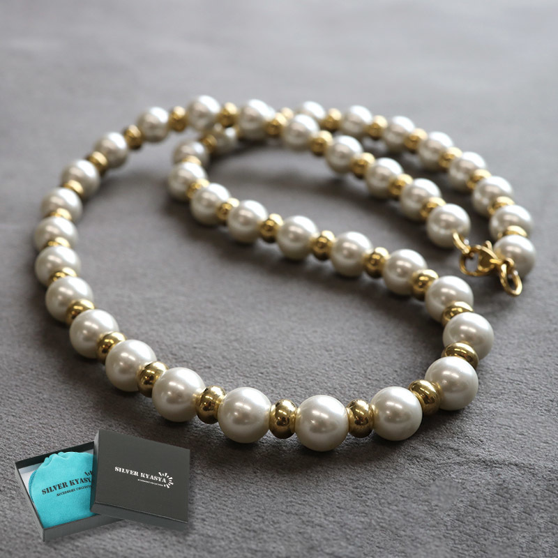 18Kメッキ ハンドメイド pearl necklace 金色 ステンレス (45cm), メンズアクセサリー, ネックレス, その他