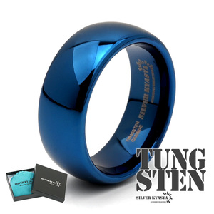 タングステン 甲丸リング 指輪 メンズ リング ブルー 青 メタリック シンプル 金属アレルギー対応 専用BOX付属 (26号)