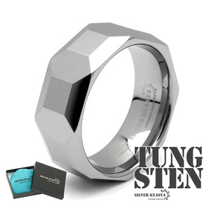 タングステン ダイヤカットリング 指輪 メンズ リング シルバー メタリック 金属アレルギー対応 専用BOX付属 (14号)