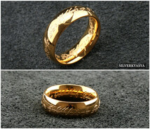 高品質ステンレス 火文字 ゴールド リング シンプル 指輪 金 人気 メンズ レディース リング (17号)_画像4