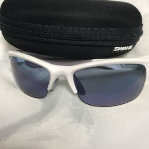 スワンズ SWANS ウルトラレンズ 偏光 スポーツサングラス メンズ ホワイト 中古 ケース付 マラソン ランニング ジョギング アウトドア