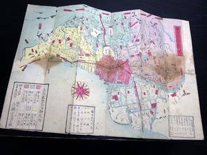 ☆E0068明治5年（1872）古地図「東京街区分色一覧」1舗/金鱗堂清七板/木版摺り