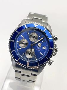 T498 美品 エルジン ELGIN 腕時計 ブルー文字盤 クロノグラフ FK-1418N-FL