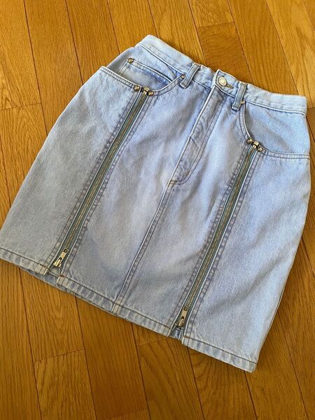 デニムスカート タイト ジッパーデザイン ウォッシュ加工