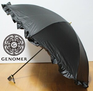 新品 GENOMER ｜ ジェノマー ドクターシーラボ 晴雨兼用折り畳み傘 フリルデザイン 三つ折り 黒　Ｋ1457