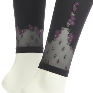  new goods Anna Sui rose pattern 10 minute height leggings static electricity prevention processing M~L size black K1269