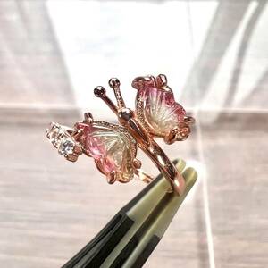 high quality water melon tourmaline butterfly ring ring 2 tourmaline 