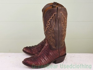 T999◆USA製【Lucchese（ルケーシー）】ビンテージ ウエスタンブーツ ワニ革 ワイズ細め 良い味 茶 ブラウン メンズ 10D 28cm