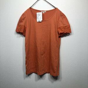 新品 送料無料 タグ付き 3can4on カットソー Tシャツ オレンジ レース M