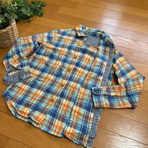★ユニクロ　ネルシャツ140サイズ オレンジチェック　チェックシャツ 長袖シャツ _画像1
