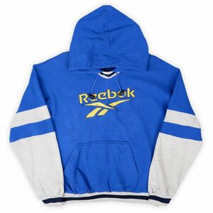 リーボック Reebok 90s ロゴ刺繍 スウェットパーカー 重ね着風 レイヤード 珍品 ヴィンテージ 古着 (-8488) ブルー / 青 L相当