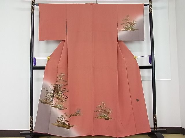 日本製 漆工芸作家 金森一博 色留訪問着 文箱花文 鶴 暈し染め 金彩