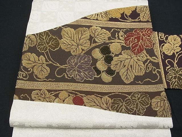 金華山 ブドウが織られた袋帯 輪奈ビロード モール 着物-