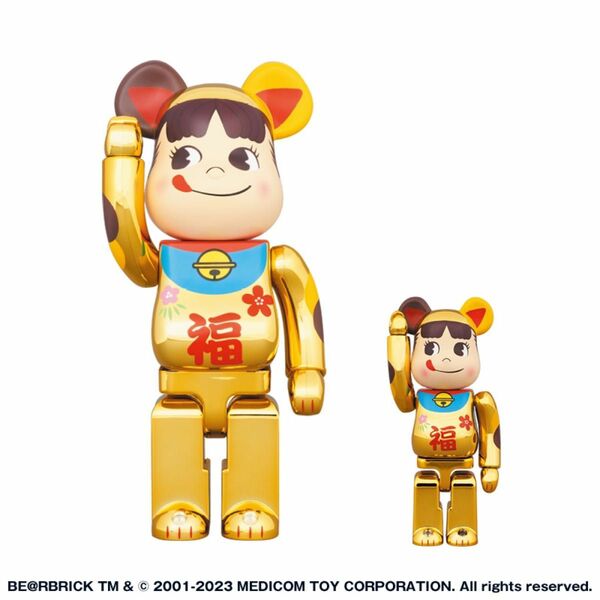 BE@RBRICK 招き猫 ペコちゃん 福 金メッキ 100% & 400% 不二家 ベアブリック