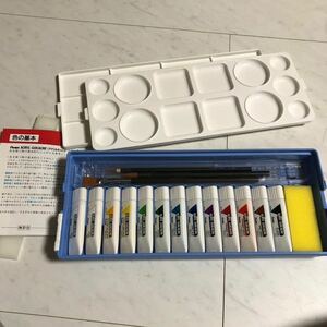  acrylic paint akli gouache 12 color study teaching material storage back attaching unused writing brush 3ps.@ ruler pen teru acrylic fiber gouache set 