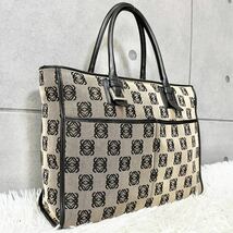 1円【美品】LOEWE ロエベ トートバッグ A4サイズ収納可能 アナグラム リピート キャンバス 大容量 肩掛け可能 ベージュ レザー 革 _画像1