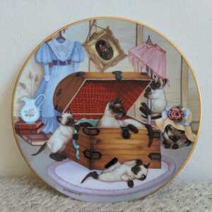 猫　子猫　シャム猫　絵皿　飾り皿　１９８８年　ハミルトンコレクション　アンティーク　ビンテージ　アメリカ入手　皿　カントリー雑貨