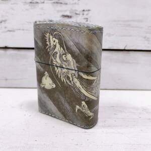 ジッポー ライター Zippo レザー 龍 オイルライター 未使用品 火花確認済 【9178