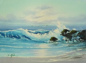 Art hand Auction Oil painting, Western painting, hand-painted oil painting, F4 size, Waves, Sea, Seascape -36- Special price, Painting, Oil painting, Nature, Landscape painting