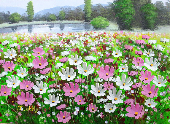 Oil painting, Western painting (can be delivered with oil painting frame) P12 Cosmos Field Junichi Ohno, Painting, Oil painting, Nature, Landscape painting