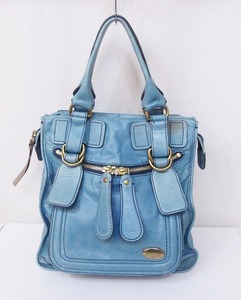 Chloe クロエ ベイ レザー トートバッグ *変色あり 7ES358-50 ブルー