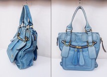 Chloe クロエ ベイ レザー トートバッグ *変色あり 7ES358-50 ブルー_画像2