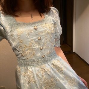 水色 レース プリンセス風 ワンピース