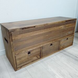 引き出し付き ベンチ型 収納ボックス (ダークウォルナット)