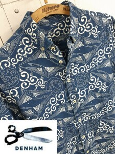 SALE! selling out!DENHAM FORD SHIRT SS IVKP indigo total pattern short sleeves shirt ten ham aloha shirt crane shirt flax linen