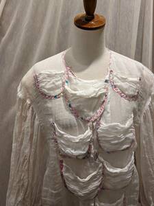  Tsumori Chisato linen блуза /TSUMORI CHISATO.. обработка лен карман дизайн / Франция б/у одежда ΓLT