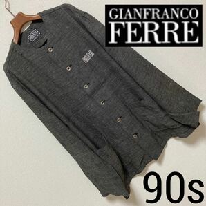 90s Vintage■ジャンフランコ フェレ ジーンズ■ノーカラージャケット リネン混 100 L グレー FERRE JEANS Gianfranco FERRE カバーオール