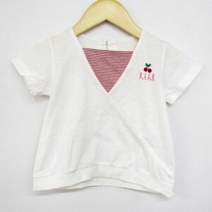 エル プポン 半袖カットソー ロゴ刺繍 チェリー 女の子用 90サイズ 白赤 ベビー 子供服 ELLE POUPON