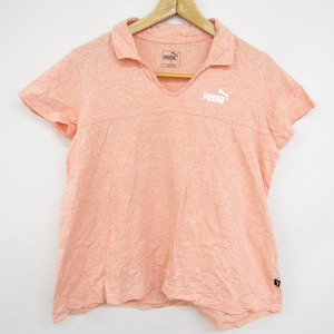 プーマ 半袖Tシャツ スキッパーカラー 胸ロゴ トップス 大きいサイズ コットン100% レディース XLサイズ オレンジ PUMA