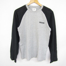 アディダス 長袖Tシャツ 胸ロゴ ラグランスリーブ バイカラー トップス メンズ Sサイズ グレー adidas_画像1