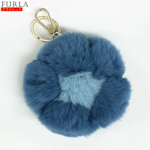 FURLA Furla new goods key ring RR45 PZ0babru flower key charm bag charm flower blue real fur 