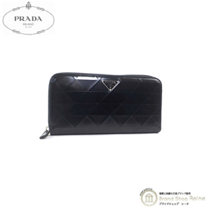 プラダ （PRADA） ブラッシュドレザー トライアングルロゴ ラウンドファスナー 長財布 2ML317 NERO（美品）中古