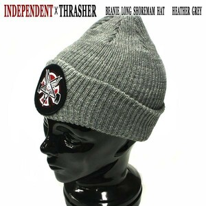 INDEPENDENT/インデペンデント THRASHER コラボ PENTAGRAM CROSS BEANIE LOMG SHOREMAN HAT HEATHER GREY ニット帽